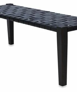 H & G Leather Woven Bench Black Benches