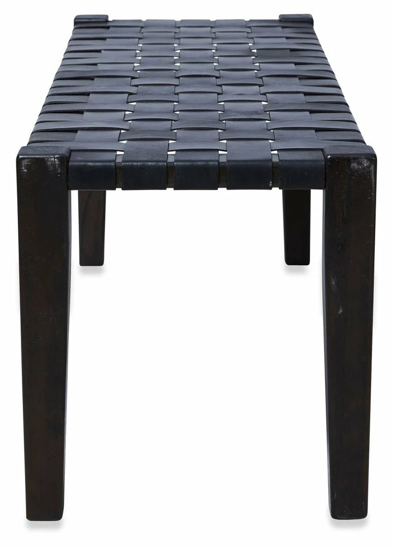 H & G Leather Woven Bench Black Benches 3 H & G Leather Woven Bench Black Benches