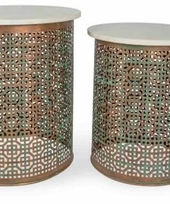 H & G Marble And Iron Side Tables